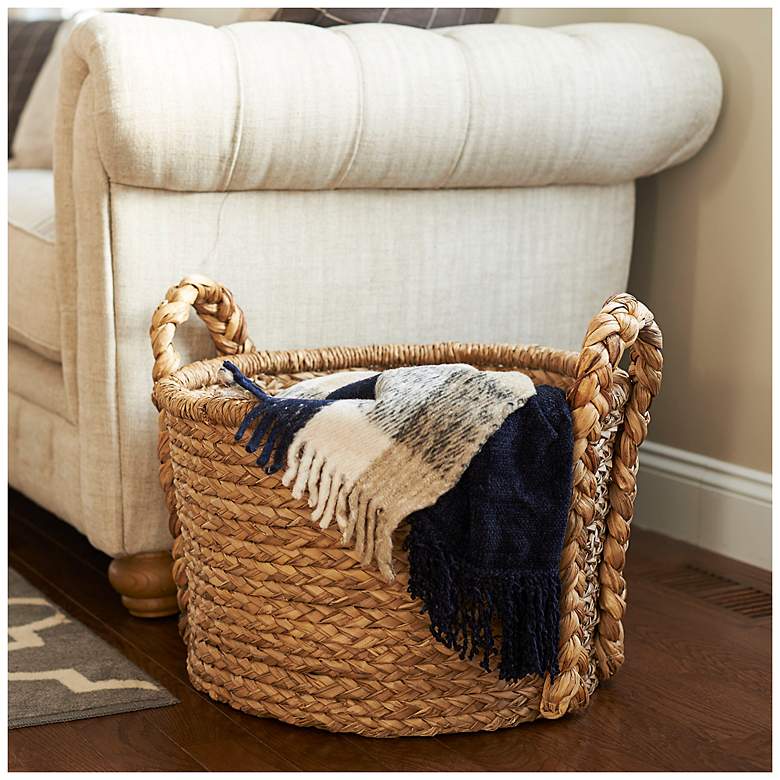 Image 1 Large Wicker Storage Floor Basket, Braided Handles, Classic Spiral Design