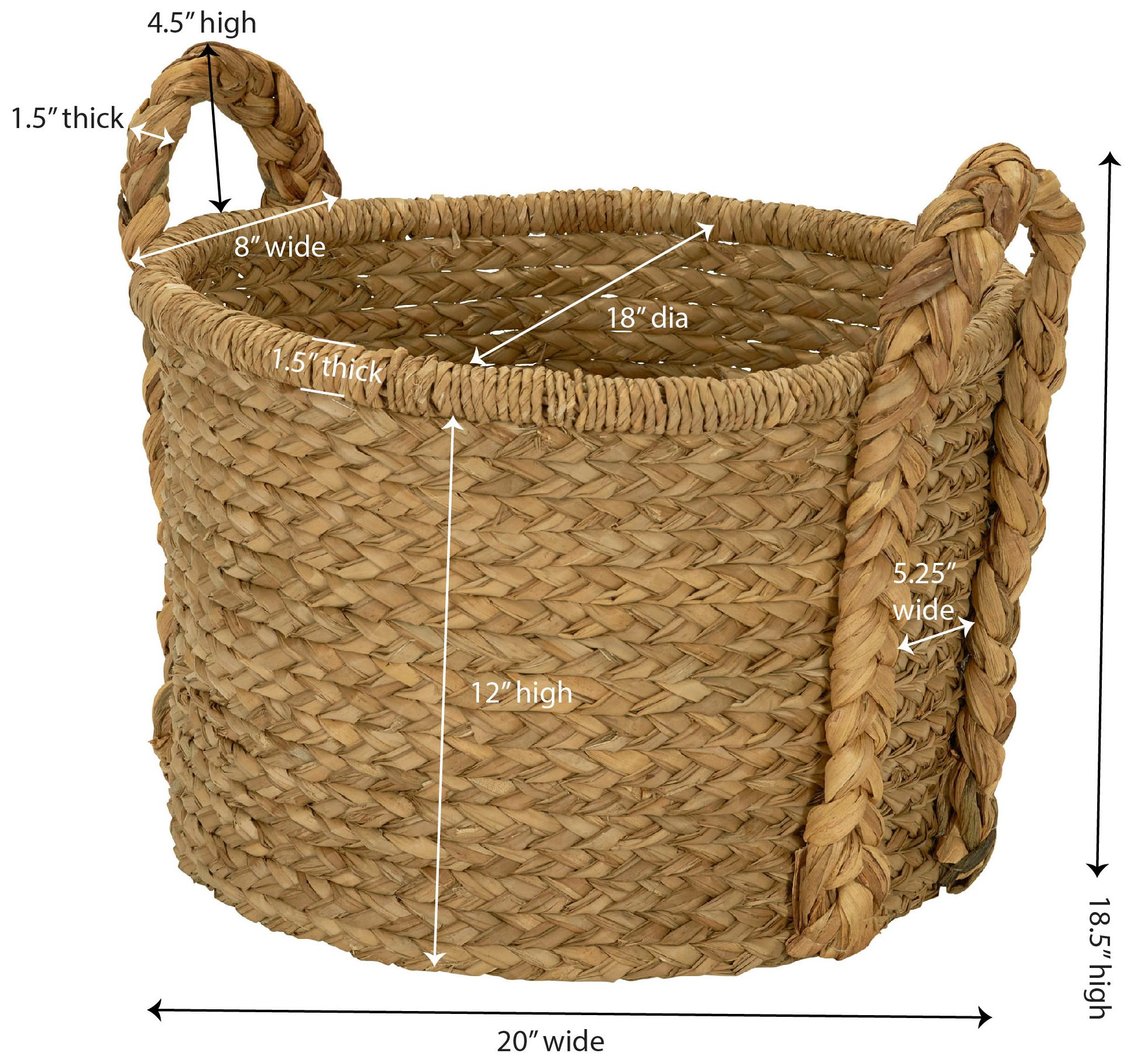 Image 3 Large Wicker Storage Floor Basket, Braided Handles, Classic Spiral Design more views