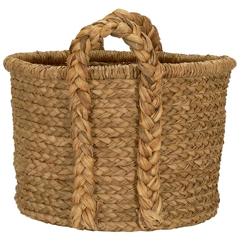 Image 4 Large Wicker Storage Floor Basket, Braided Handles, Classic Spiral Design more views