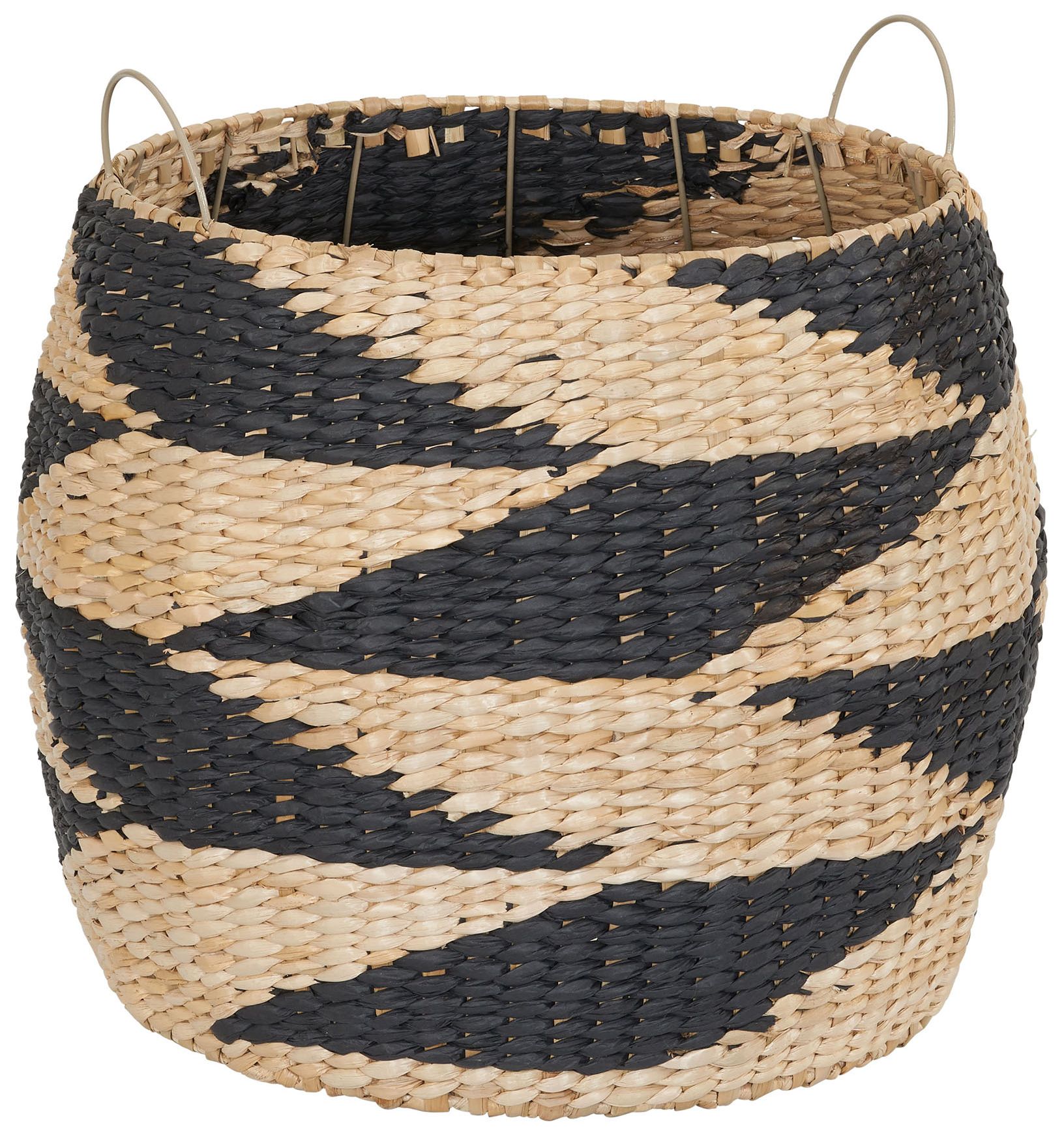 Image 2 Large Woven Basket, Round Decorative Basket with Handles, Black and Natural