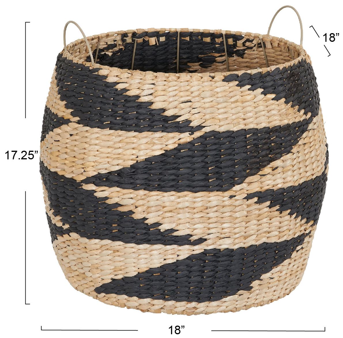 Image 3 Large Woven Basket, Round Decorative Basket with Handles, Black and Natural more views