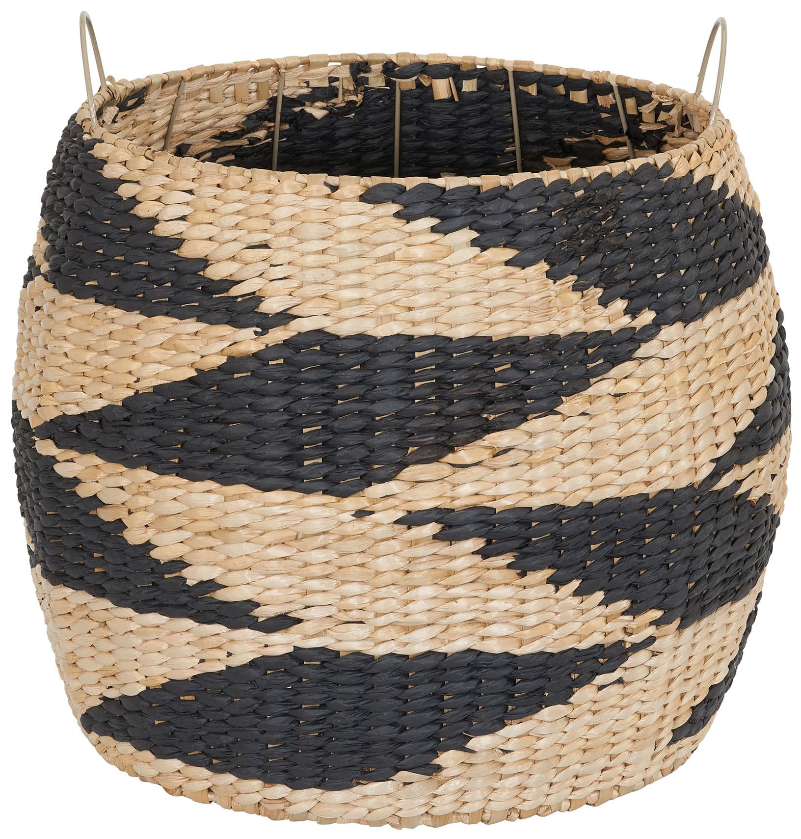 Image 6 Large Woven Basket, Round Decorative Basket with Handles, Black and Natural more views