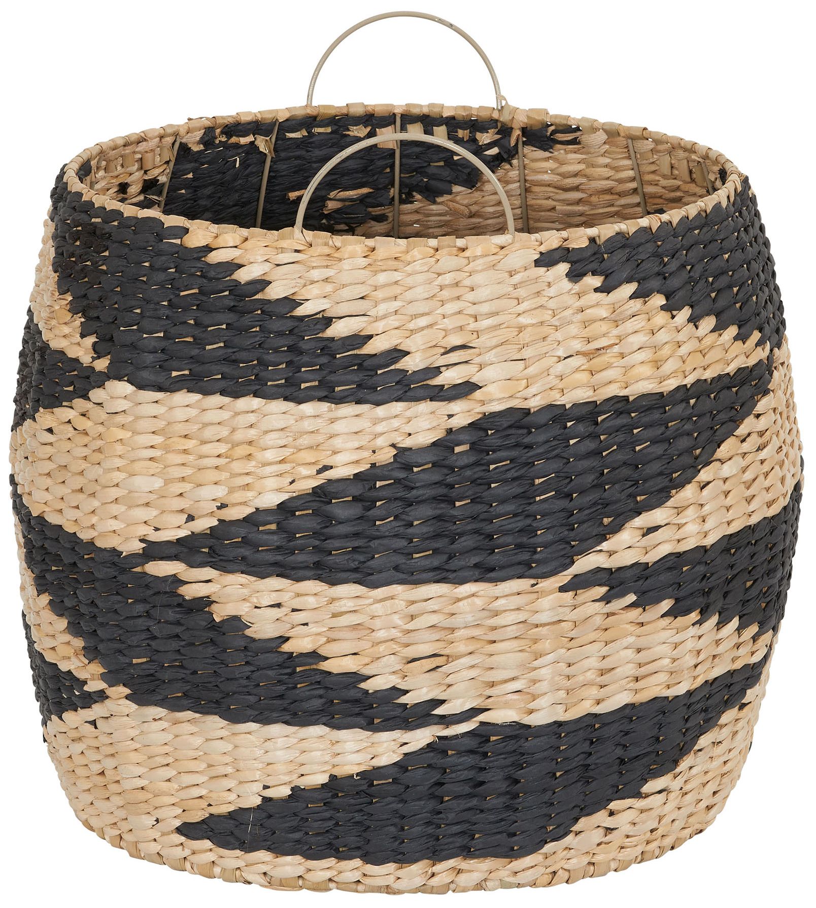 Image 7 Large Woven Basket, Round Decorative Basket with Handles, Black and Natural more views