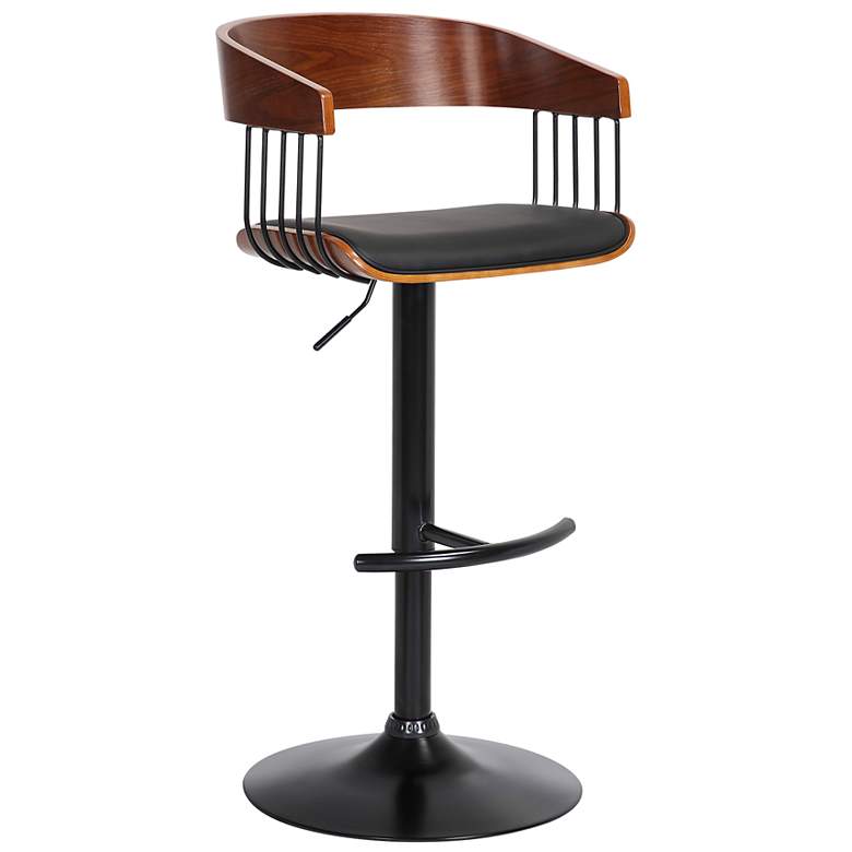 Image 2 Larisa Adjustable Bar Stool in Walnut Wood and Black Faux Leather