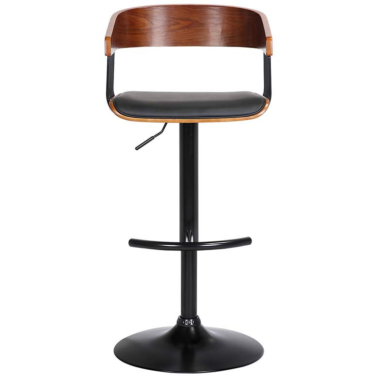 Image 3 Larisa Adjustable Bar Stool in Walnut Wood and Black Faux Leather more views