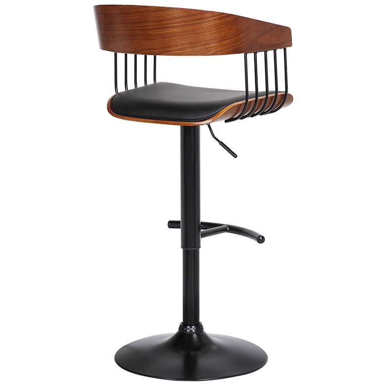 Image 5 Larisa Adjustable Bar Stool in Walnut Wood and Black Faux Leather more views
