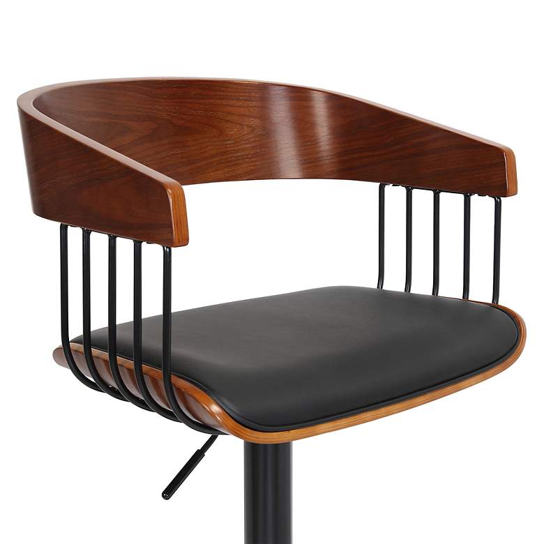 Image 7 Larisa Adjustable Bar Stool in Walnut Wood and Black Faux Leather more views