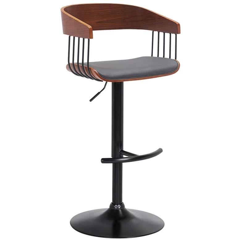 Image 1 Larisa Adjustable Barstool in Walnut Wood, Metal and Grey Faux Leather