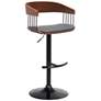 Larisa Adjustable Barstool in Walnut Wood, Metal and Grey Faux Leather