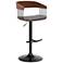 Larisa Adjustable Barstool in Walnut Wood, Metal and Grey Faux Leather