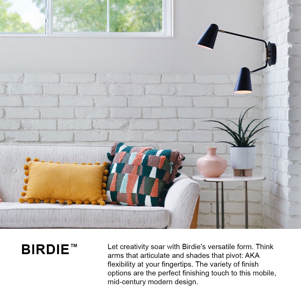 Lark Birdie Large Two Light Sconce 22.75" Matte White/Lacquered Brass