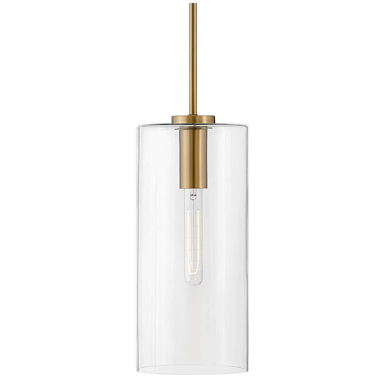 Image 1 Lark Lane 7"W Lacquered Brass Cylindrical Mini Pendant Light