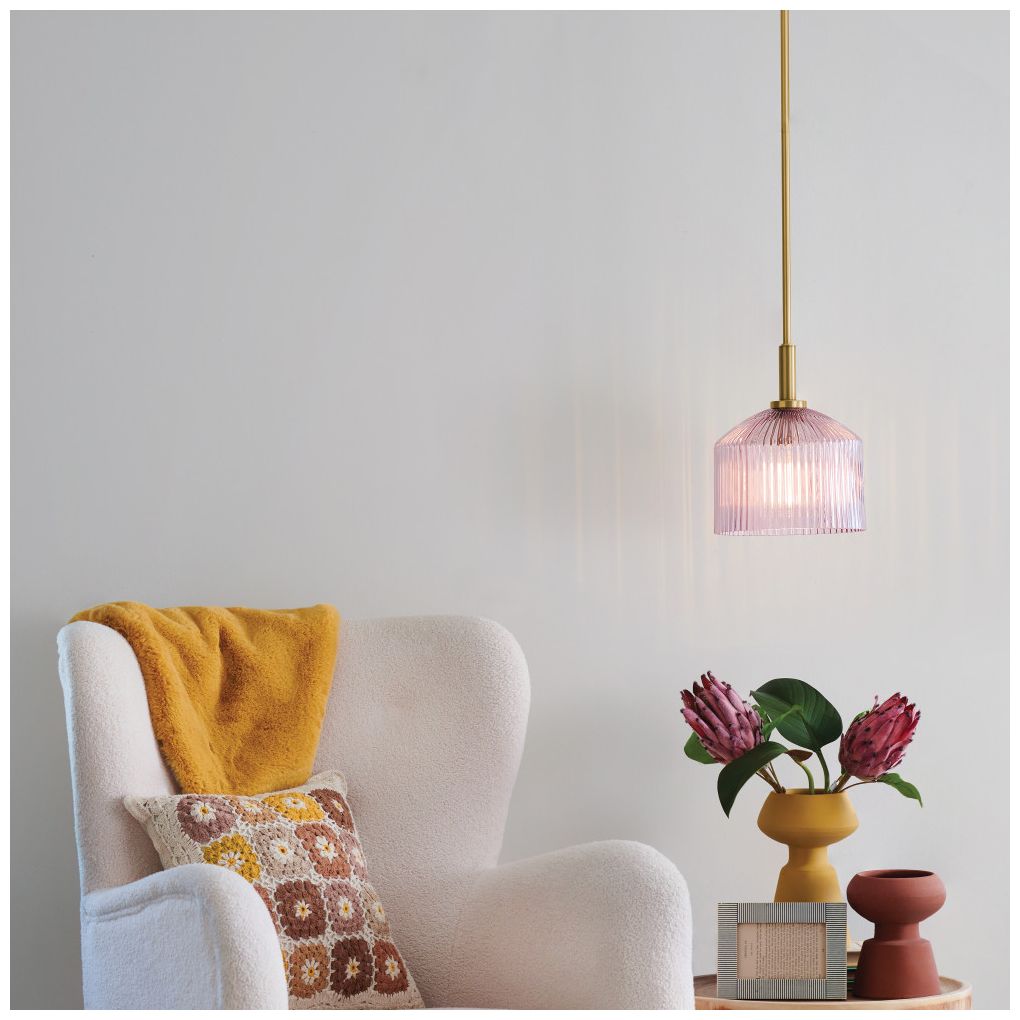 Image 7 Lark Lisette Small Pendant 9" Lacquered Brass-Rose more views