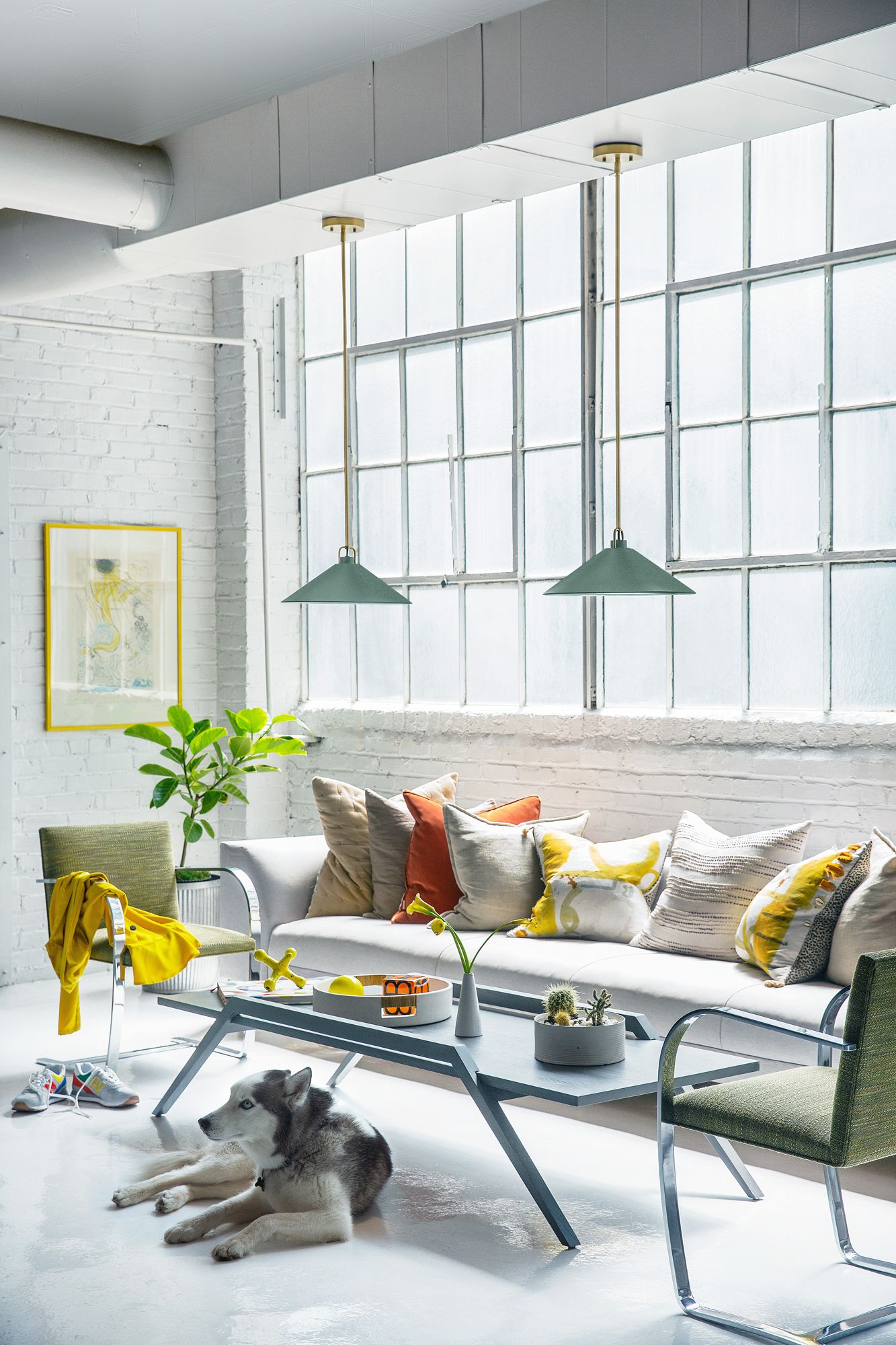 Lark Milo Interior Large Pendant 16" Lacquered Brass/Sage Green