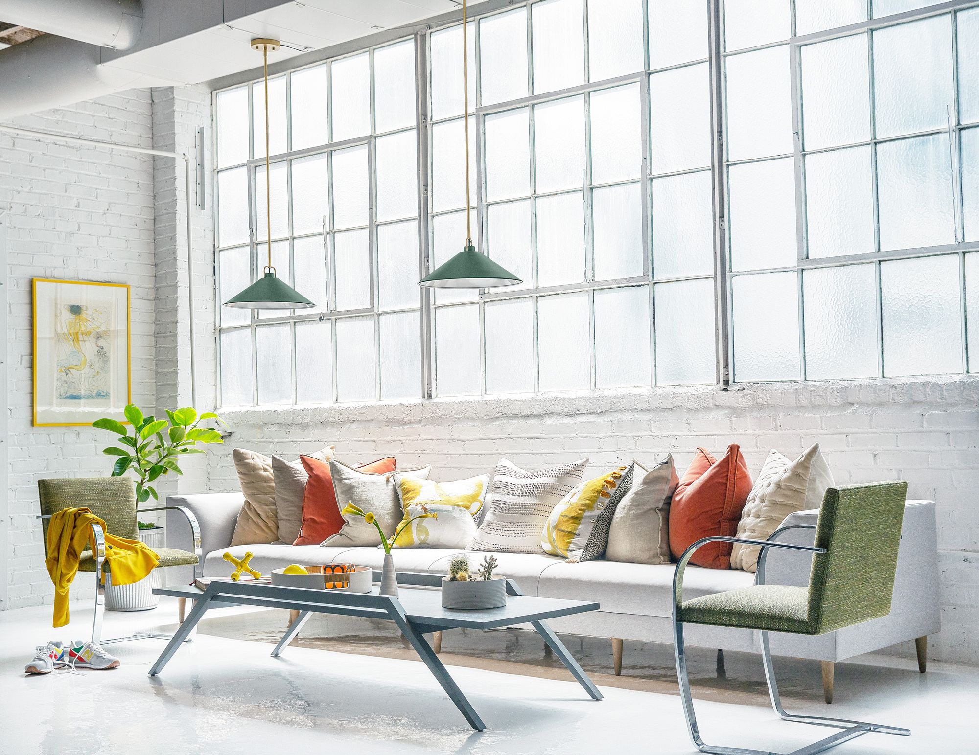 Lark Milo Interior Large Pendant 16" Lacquered Brass/Sage Green