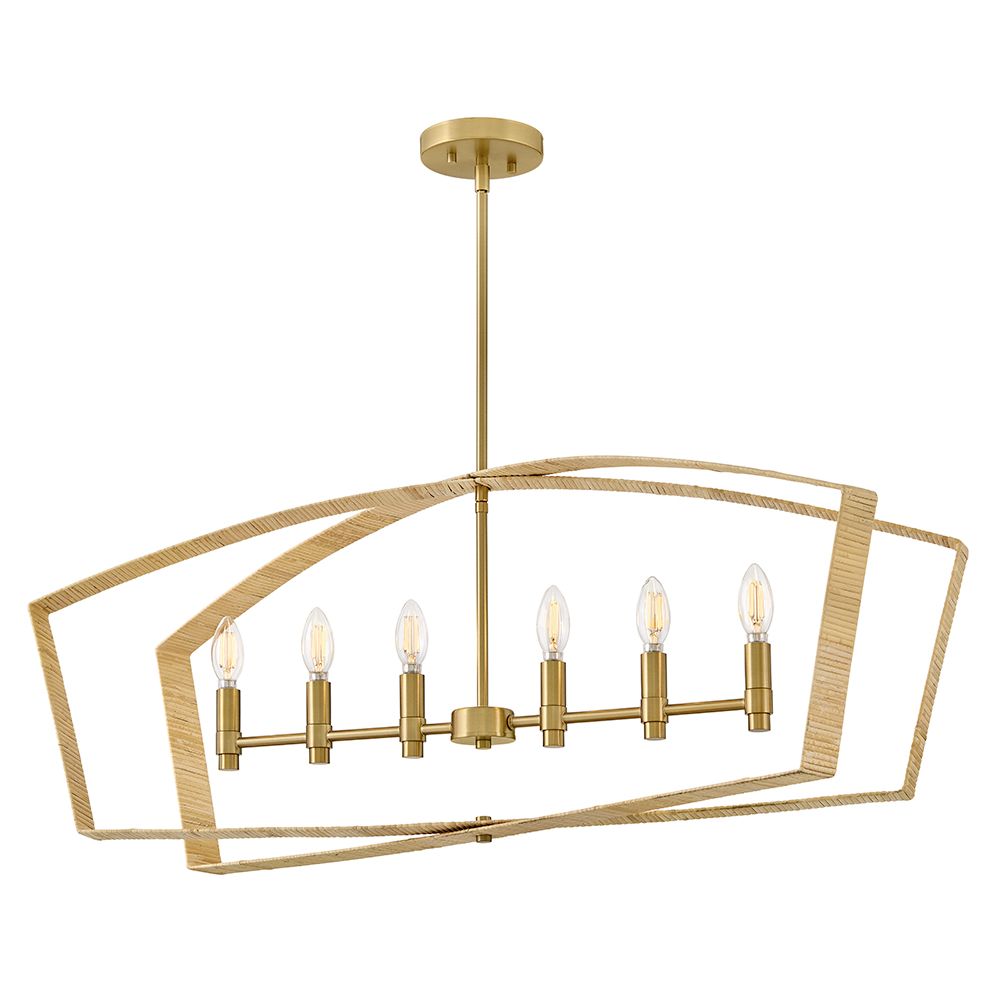 Lark Sammi Interior Large Six Light Linear Chandelier 40" Lacquered Brass