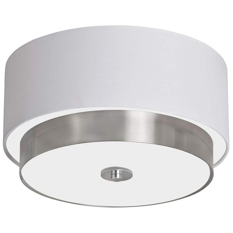 Larkin 14&quot; Wide White and Satin Chrome Drum Ceiling Light