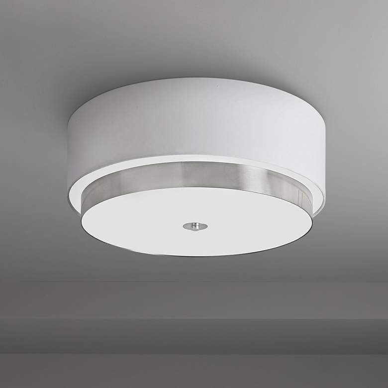 Larkin 20&quot; Wide White and Satin Chrome Drum Ceiling Light