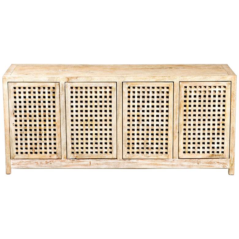 Image 1 Larkin 71" Wide White-Washed Lattice 4-Door Credenza