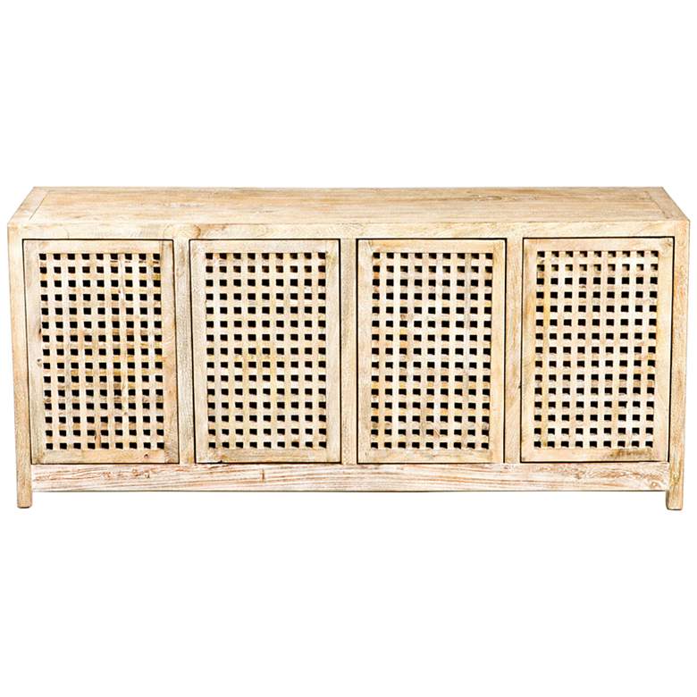 Image 1 Larkin 71 inch Wide White-Washed Lattice 4-Door Credenza