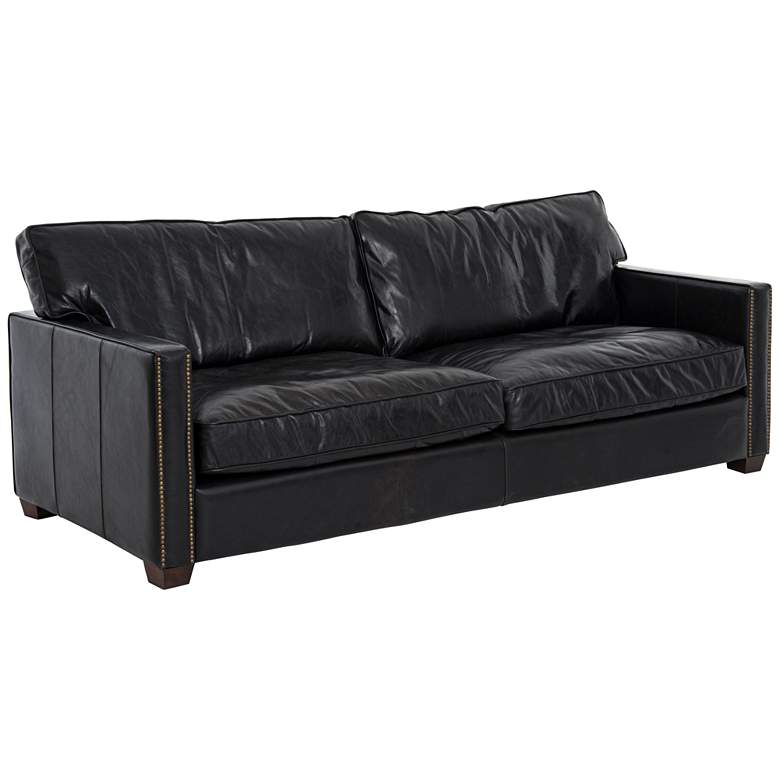 Image 1 Larkin Old Saddle 88" Wide Black Top Grain Leather Sofa