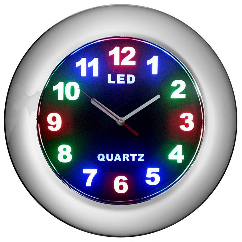 Image 1 Larra Chrome 12 inch Round LED Wall Clock