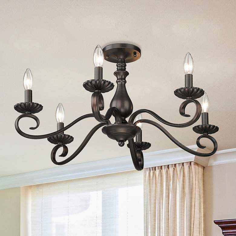 Image 1 Larrick 26 5/8" Wide Rubbed Bronze 6-Light Semi-Flush