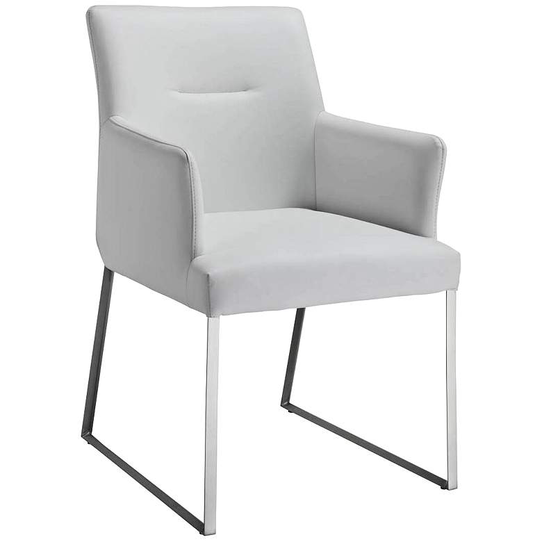 Image 1 Larry Nickel Accent White Faux Leather Dining Armchair