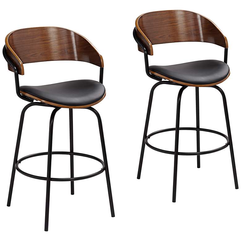 Image 3 Larsen 26" Black Faux Leather Swivel Counter Stools Set of 2