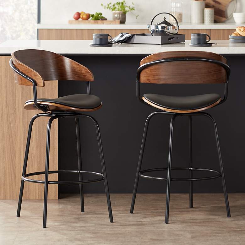 Image 2 Larsen 26" Black Faux Leather Swivel Counter Stools Set of 2