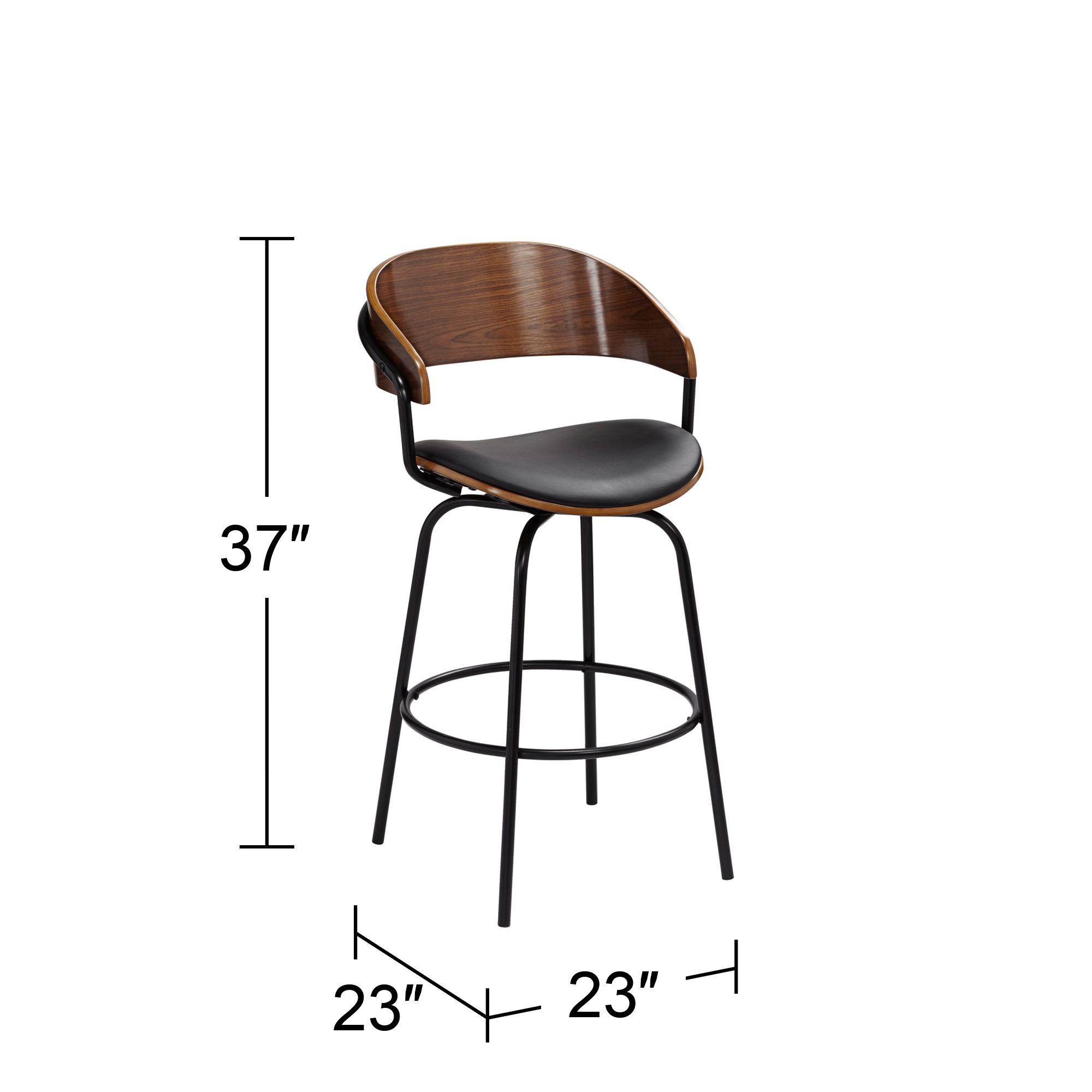 Larsen 26" Black Faux Leather Swivel Counter Stools Set of 2 in scene