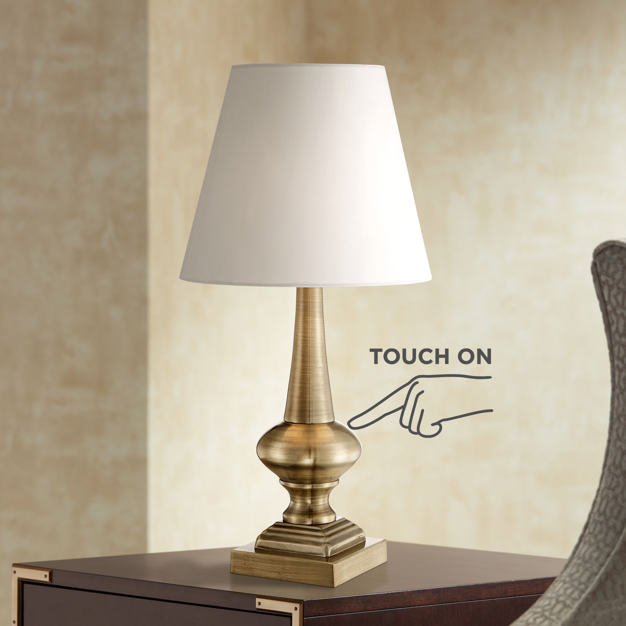 Larson 19" High Antique Brass Touch Table Lamps Set of 2 in scene