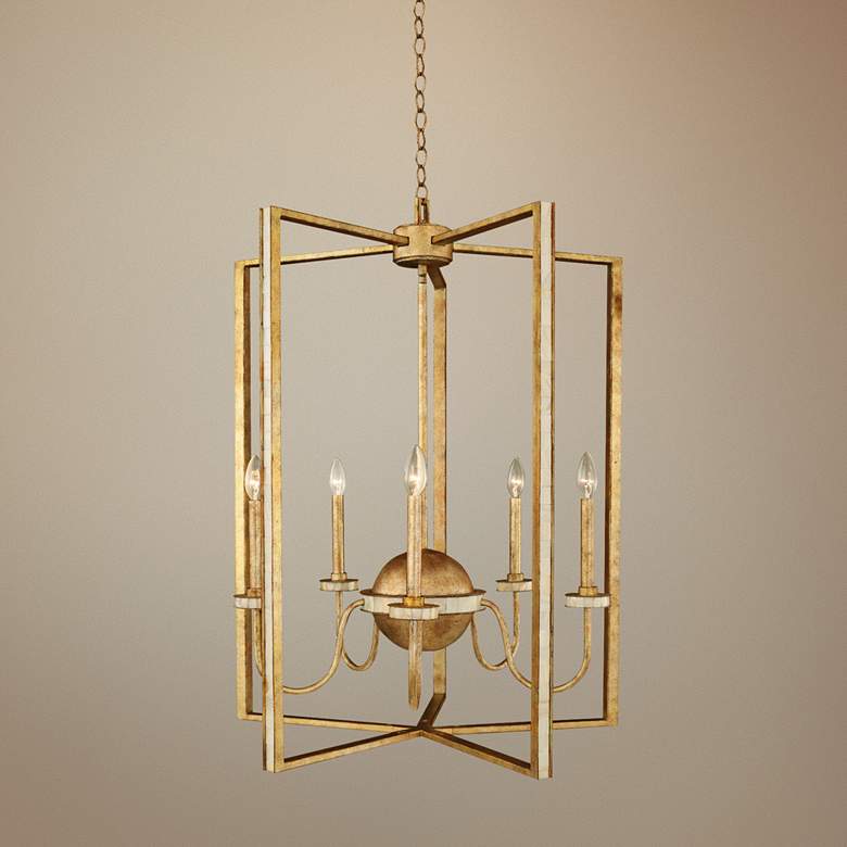 Image 1 LaSalle 28 inchW Distressed Honey Gold 5-Light Foyer Chandelier