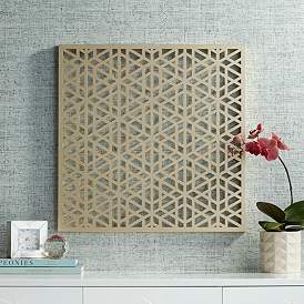Image1 of Laser Cut Geometric Screen 24" Square Glossy Gold Wall Art