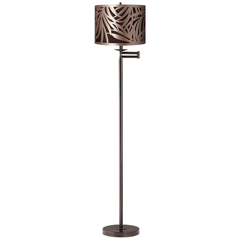 Image 1 Laser-Cut Shade Bronze Swing Arm Floor Lamp