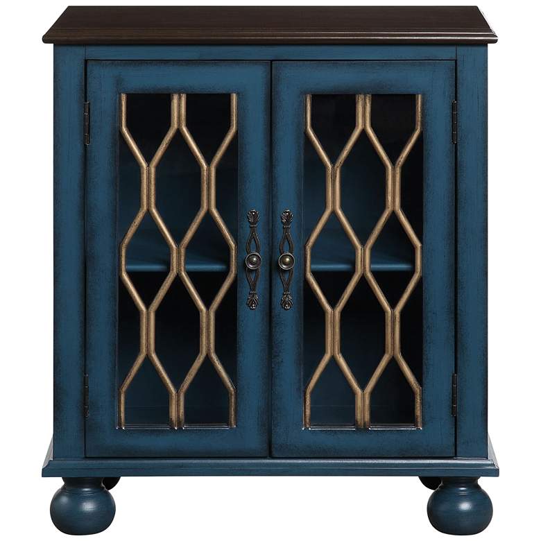 Image 5 Lassie 28"W Antique Blue and Brown Wood 2-Door Accent Table more views