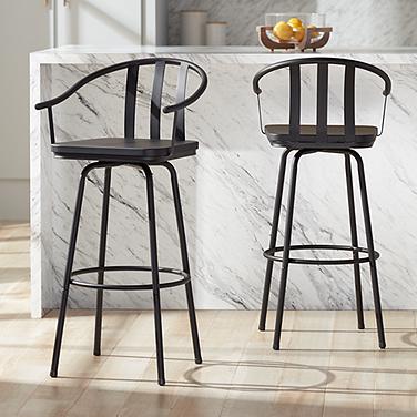 Latham 25 1/4" Black Metal and Wood Swivel Counter Stools Set of 2