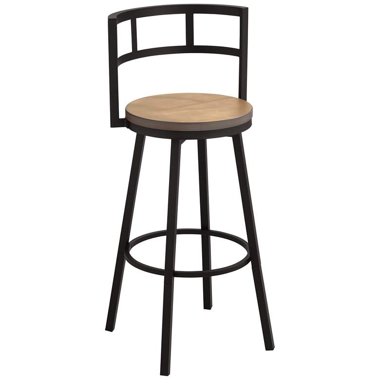 Image 2 Latham 25 1/4 inch Matte Black Metal and Wood Swivel Counter Stool
