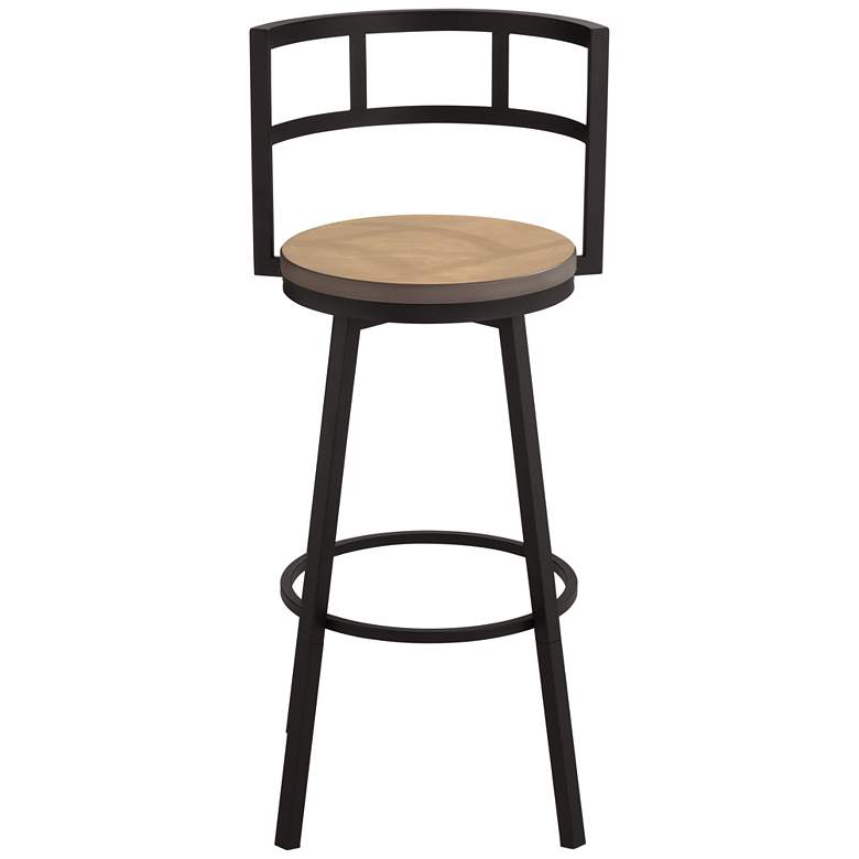 Image 7 Latham 25 1/4 inch Matte Black Metal and Wood Swivel Counter Stool more views