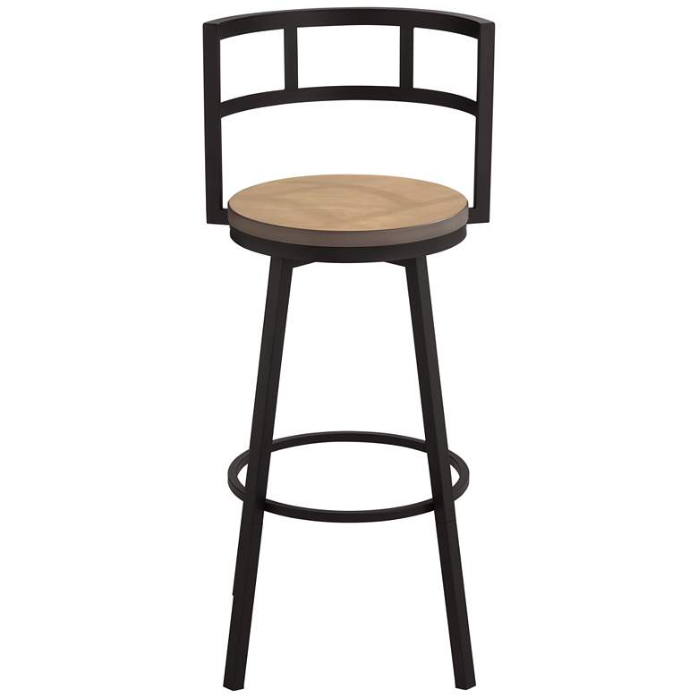 Image 7 Latham 25 1/4" Matte Black Metal and Wood Swivel Counter Stool more views