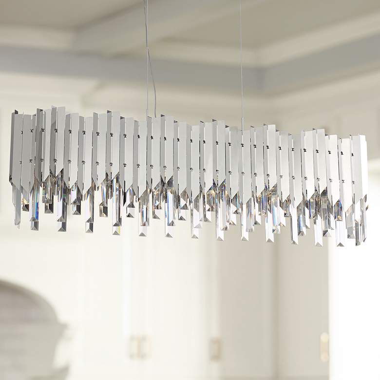 Image 1 Latham 35 inch Wide Crystal LED Kitchen Island Light Pendant