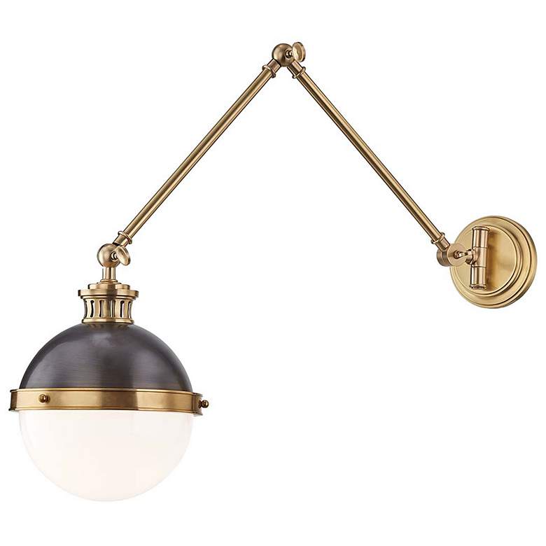 Image 1 Latham Aged Brass and Distressed Bronze Swing Arm Wall Lamp