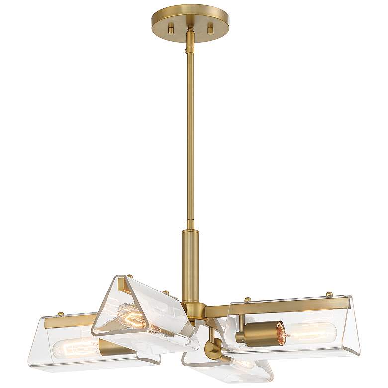 Image 1 Latitude 24 in. 4-Light Brushed Gold Modern Chandelier with Glass Shades