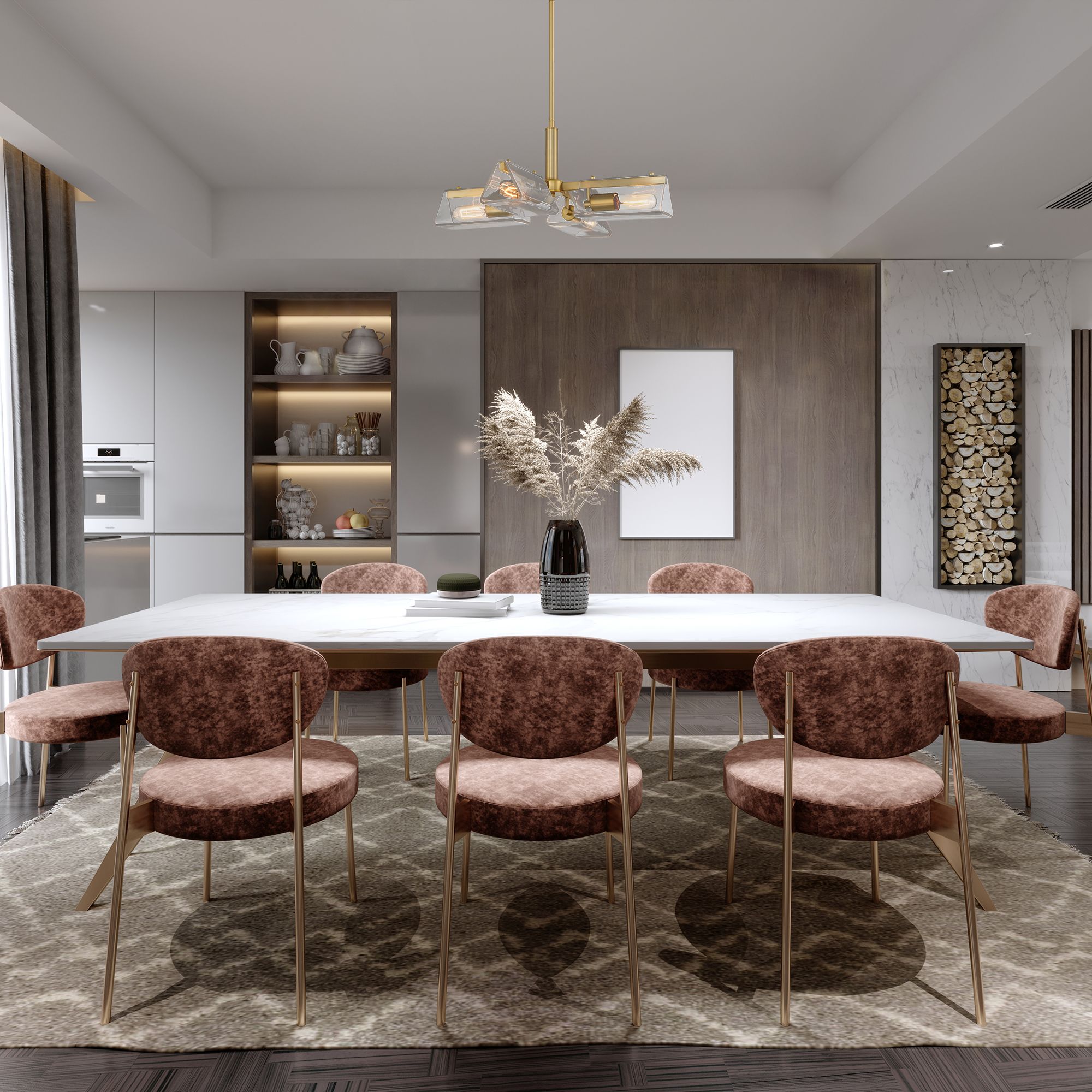 Latitude 24 in. 4-Light Brushed Gold Modern Chandelier with Glass Shades