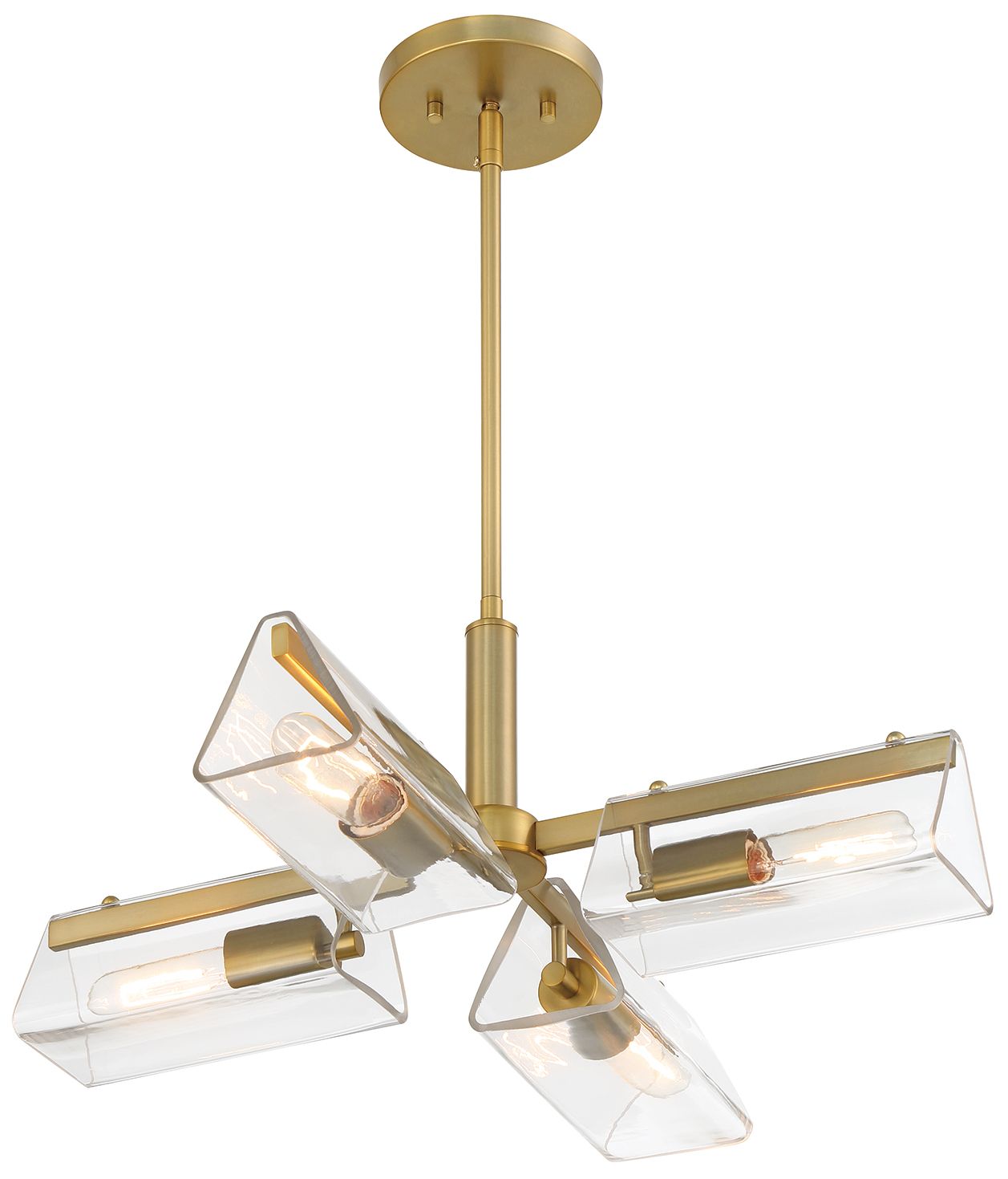 Image 5 Latitude 24 in. 4-Light Brushed Gold Modern Chandelier with Glass Shades more views