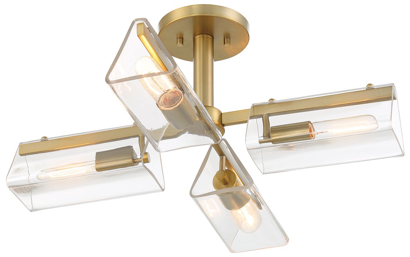 Latitude 24 in. 4-Light Brushed Gold Modern Chandelier with Glass Shades