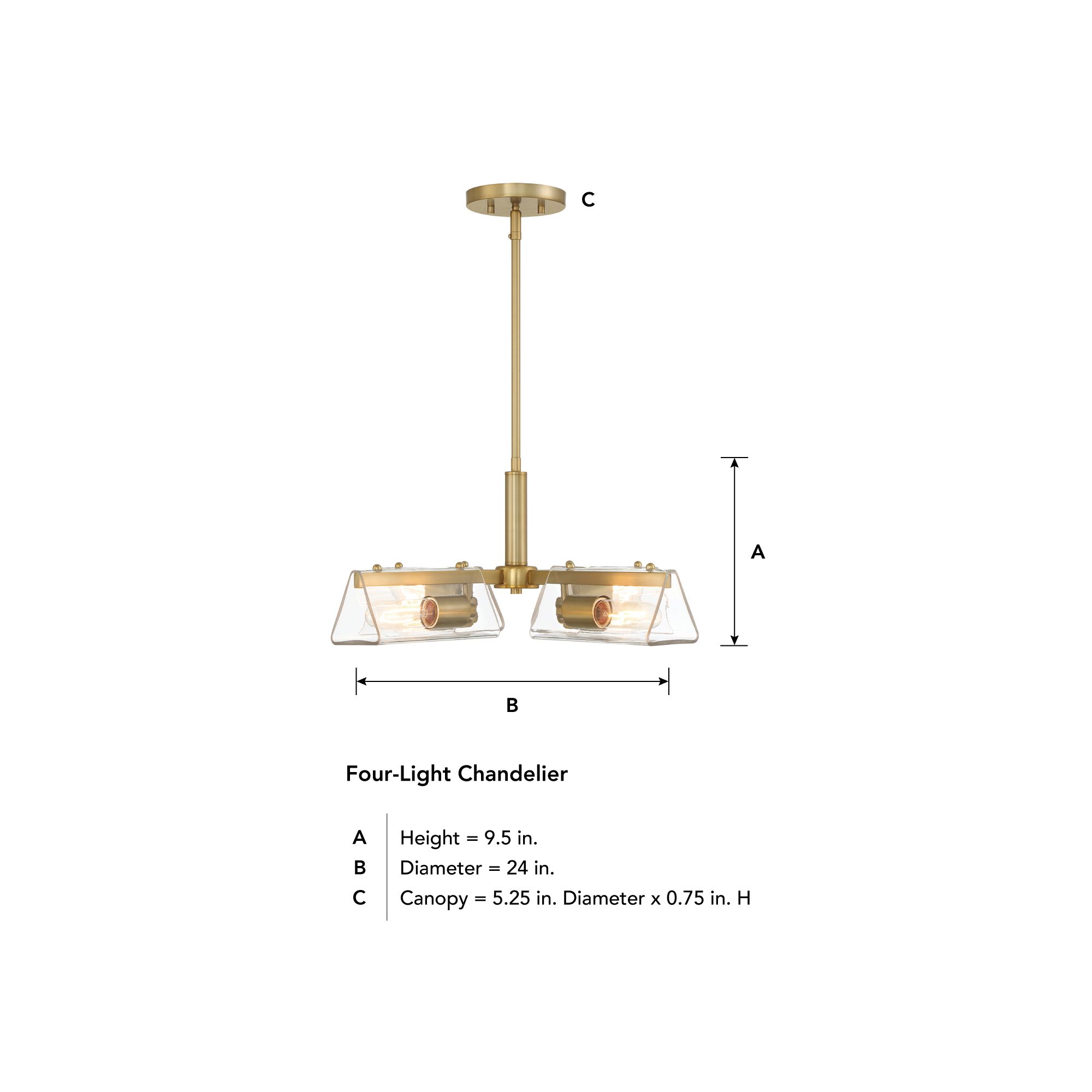 Latitude 24 in. 4-Light Brushed Gold Modern Chandelier with Glass Shades