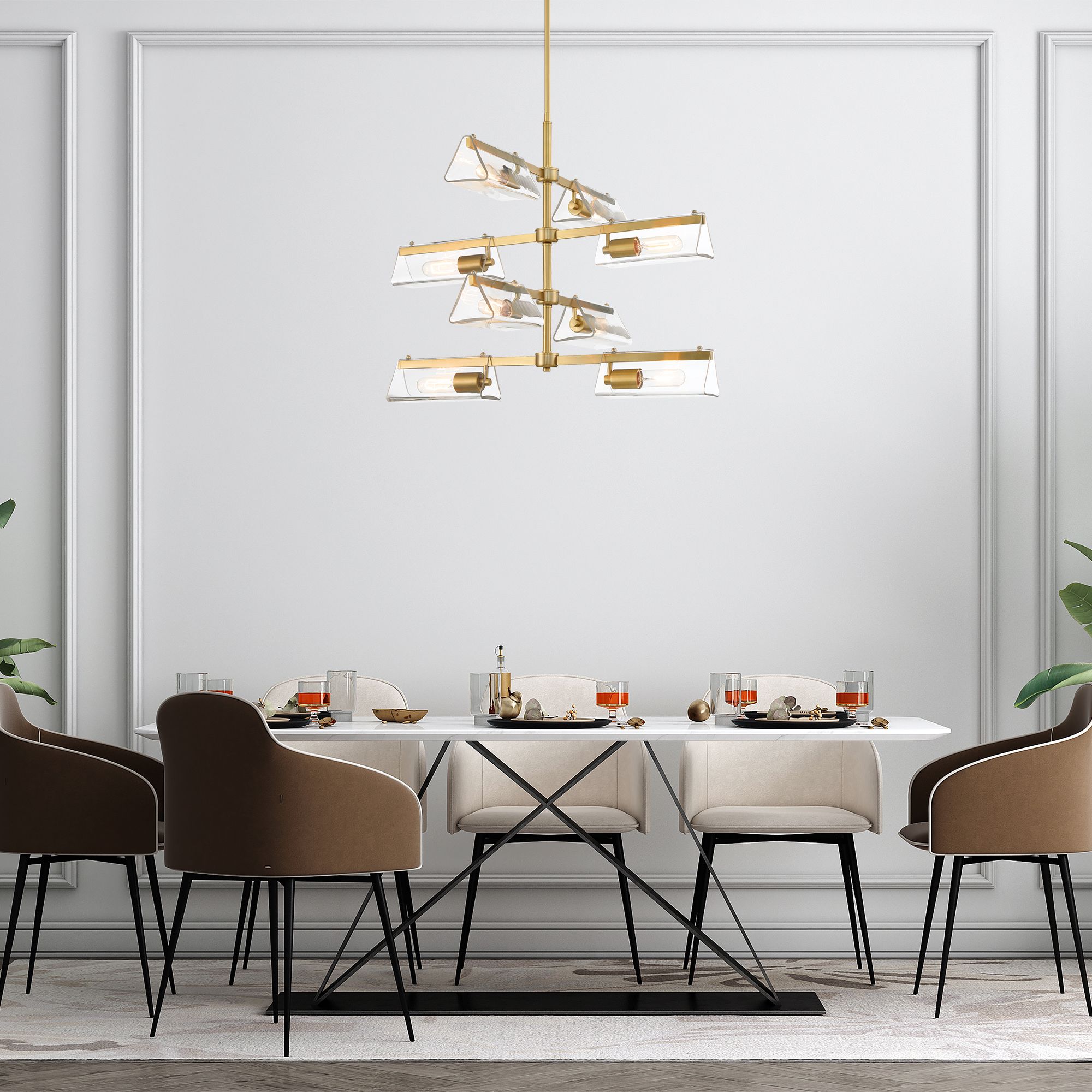 Thumbnail4 of Latitude 28.5 in. 8-Light Brushed Gold Modern Chandelier with Glass Shades more views