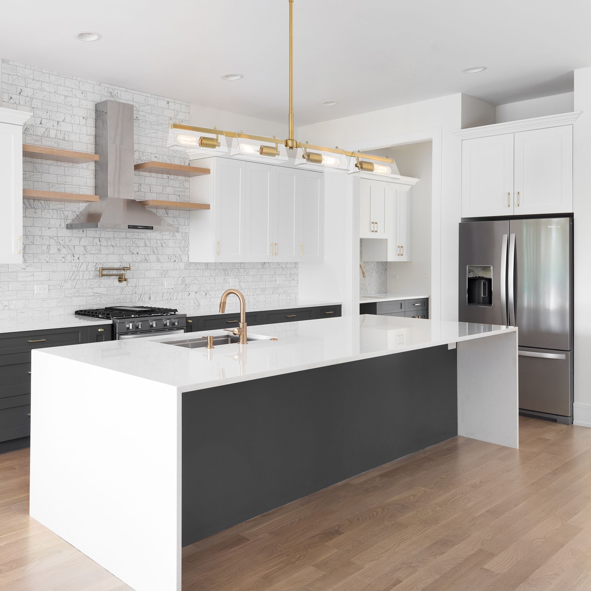 Image 4 Latitude 40.25 in. 4-Light Brushed Gold Modern Island Pendant Light more views