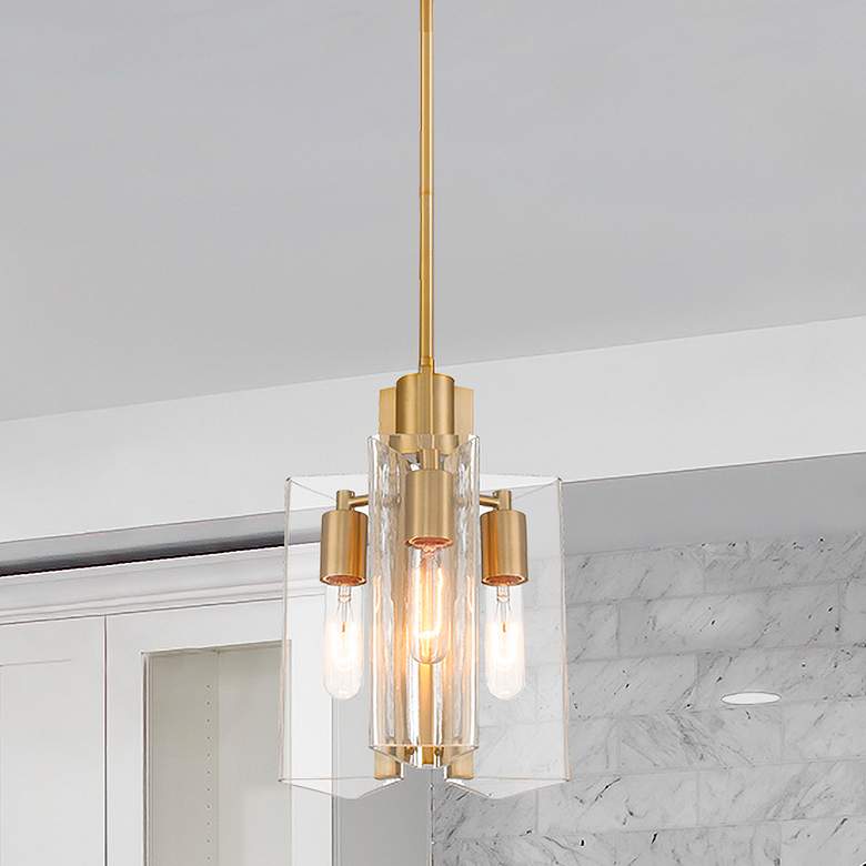 Image 1 Latitude 9 1/2" Wide Brushed Gold 3-Light Pendant